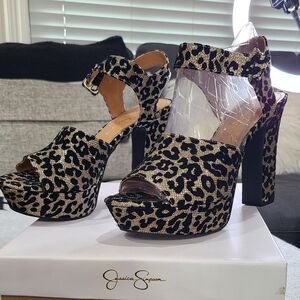 Jessica Simpson Women's Leopard Flocked Platform Sandals - Black